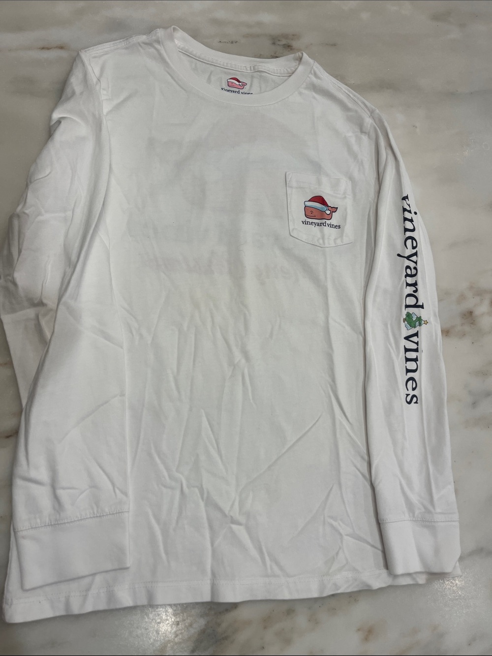 Vineyard Vines White Long-Sleeve Pocket Tee with Sleeve Logo